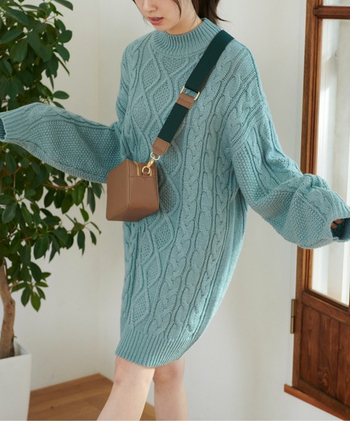 FREE'S MART（フリーズマート）の「◆ウール混ケーブルハイネックミニワンピース（ワンピース・レディース・ホワイト/ブルー/ブラウン・SMALL/MEDIUM）」の7枚目の写真