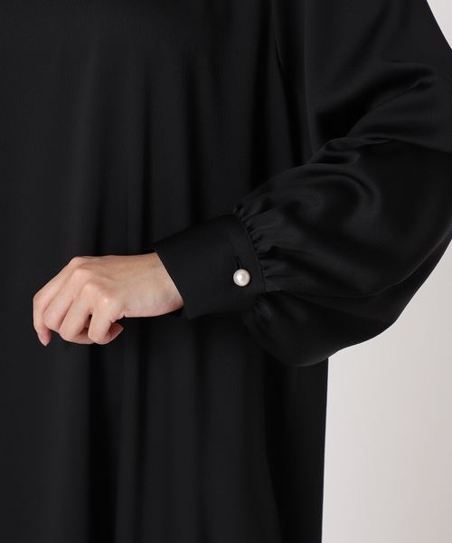 VERMEIL par iena サイドボタンスタンドカラーワンピース黒