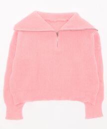 畔編みハーフジップショートニット
