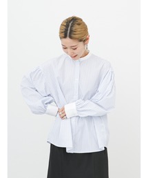 Samansa Mos2 blue | ストライプクレリックシャツ(シャツ/ブラウス)