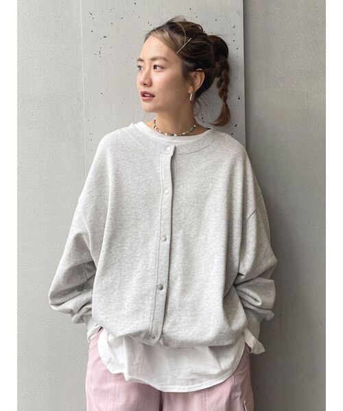 Ungrid（アングリッド）の「【WEB限定】ルーズスウェットカーディガン（カーディガン/ボレロ・レディース・オレンジ/グリーン/ピンク/ライトグレー/ブラック/アイボリー・FREE）」の4枚目の写真