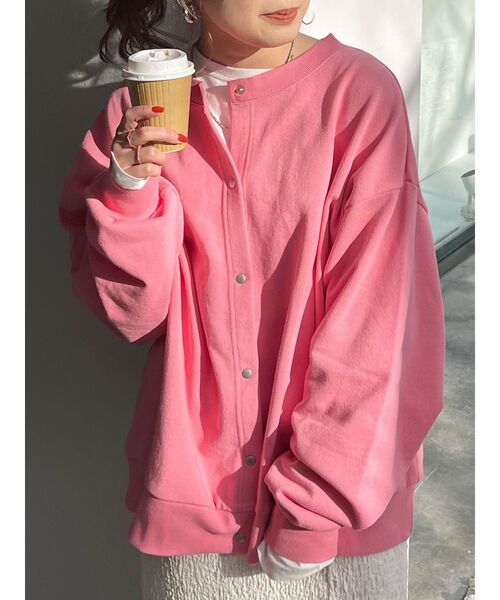 Ungrid（アングリッド）の「【WEB限定】ルーズスウェットカーディガン（カーディガン/ボレロ・レディース・オレンジ/グリーン/ピンク/ライトグレー/ブラック/アイボリー・FREE）」の6枚目の写真