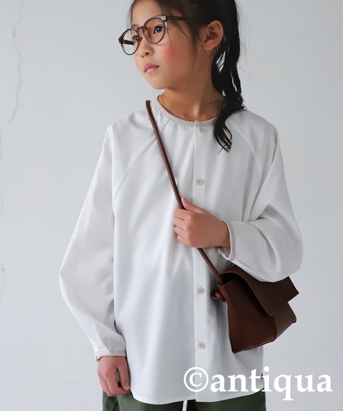 antiqua(アンティカ)の「配色パイピングシャツ(シャツ/ブラウス・キッズ・ブラック/オフホワイト・120/130/160/140/150)」の7枚目の写真