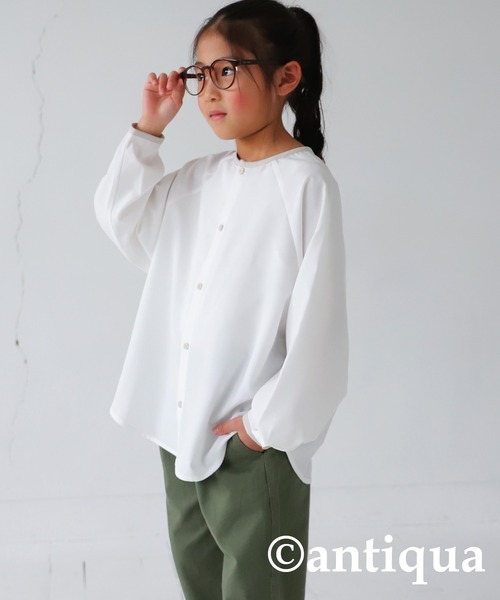 antiqua(アンティカ)の「配色パイピングシャツ(シャツ/ブラウス・キッズ・ブラック/オフホワイト・120/130/160/140/150)」の3枚目の写真