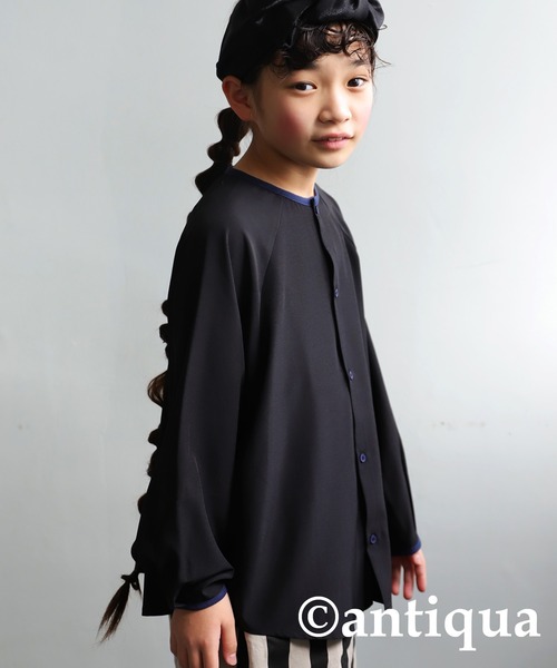 antiqua(アンティカ)の「配色パイピングシャツ(シャツ/ブラウス・キッズ・ブラック/オフホワイト・120/130/160/140/150)」の17枚目の写真