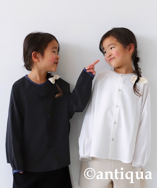 antiqua(アンティカ)の「配色パイピングシャツ(シャツ/ブラウス・キッズ・ブラック/オフホワイト・120/130/160/140/150)」の10枚目の写真