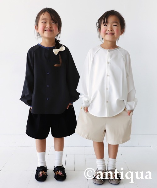 antiqua(アンティカ)の「配色パイピングシャツ(シャツ/ブラウス・キッズ・ブラック/オフホワイト・120/130/160/140/150)」の11枚目の写真