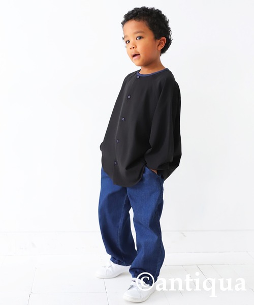antiqua(アンティカ)の「配色パイピングシャツ(シャツ/ブラウス・キッズ・ブラック/オフホワイト・120/130/160/140/150)」の14枚目の写真
