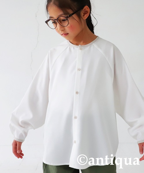 antiqua(アンティカ)の「配色パイピングシャツ(シャツ/ブラウス・キッズ・ブラック/オフホワイト・120/130/160/140/150)」の4枚目の写真