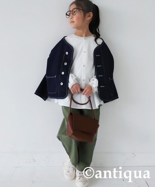 antiqua(アンティカ)の「配色パイピングシャツ(シャツ/ブラウス・キッズ・ブラック/オフホワイト・120/130/160/140/150)」の8枚目の写真