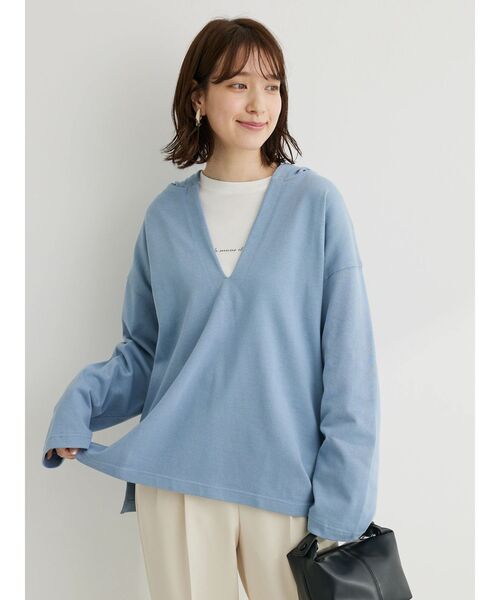 Green　Parks（グリーンパークス）の「・Double　Flags　10ozスキッパーフーディ（Tシャツ/カットソー・レディース・グリーン/モカ/サックスブルー/杢グレー・FREE）」の6枚目の写真