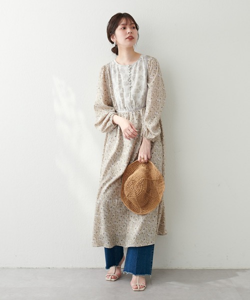 natural couture（ナチュラルクチュール）の「配色テープ使いオリエンタル柄ワンピース（ワンピース・レディース・ブルー/アイボリー/ブラック/グレイッシュベージュ・FREE）」の11枚目の写真
