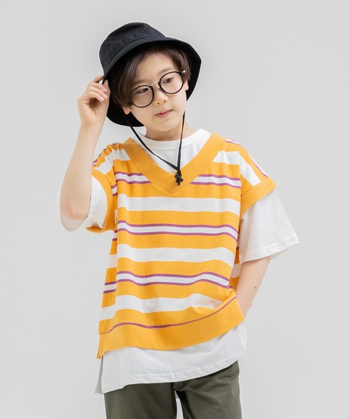 セール】レイヤード風 ボーダー半袖Tシャツ（Tシャツ/カットソー  