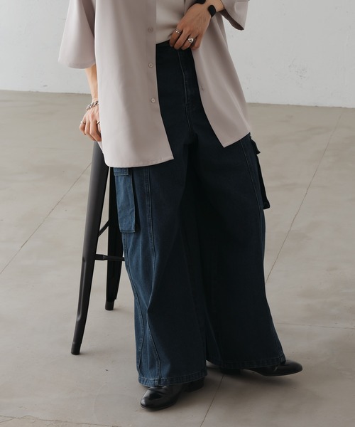 epnok（エプノック）の「バギーワイドフレアカーゴデニム（デニムパンツ・メンズ・グレイッシュブルー/ブラック/ライトブルー/インディゴブルー・SMALL/MEDIUM/LARGE）」の3枚目の写真