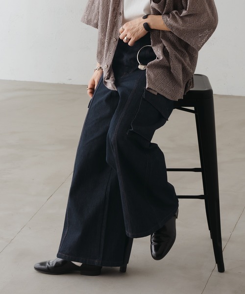 MM6 バギー ワイド フレア デニム ブラック セール】バギーワイドフレアカーゴデニム（デニムパンツ