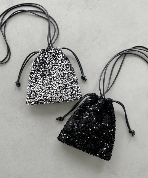 MYMOOD.（マイムード）の「2WAYスパンコール巾着ミニショルダー（ショルダーバッグ・レディース・シルバー/ブラック・FREE）」の2枚目の写真