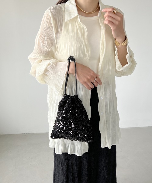 MYMOOD.（マイムード）の「2WAYスパンコール巾着ミニショルダー（ショルダーバッグ・レディース・シルバー/ブラック・FREE）」の5枚目の写真