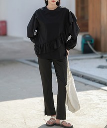 TeddyShop（テディショップ）の「【UVカット率 99%以上】レディース水着 ラウンドフリルラッシュガードトップス+外スリットレギンス 上下2点セット（ラッシュガード）」