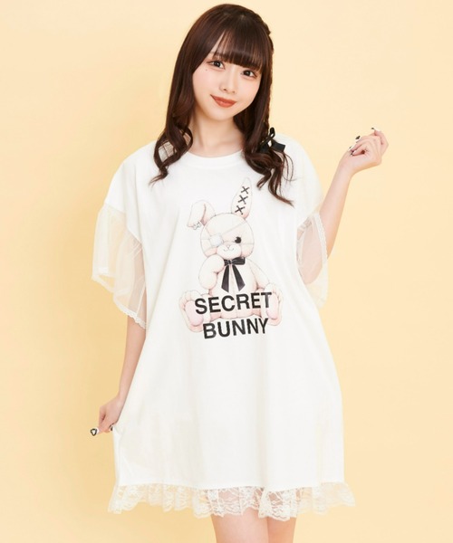 Secret Honey(シークレットハニー)の「チュール袖うさぎプリントTシャツ(Tシャツ/カットソー・レディース・ピンク/キナリ/ブラック/ライトピンク/オフホワイト/ブラック系その他・FREE)」の8枚目の写真