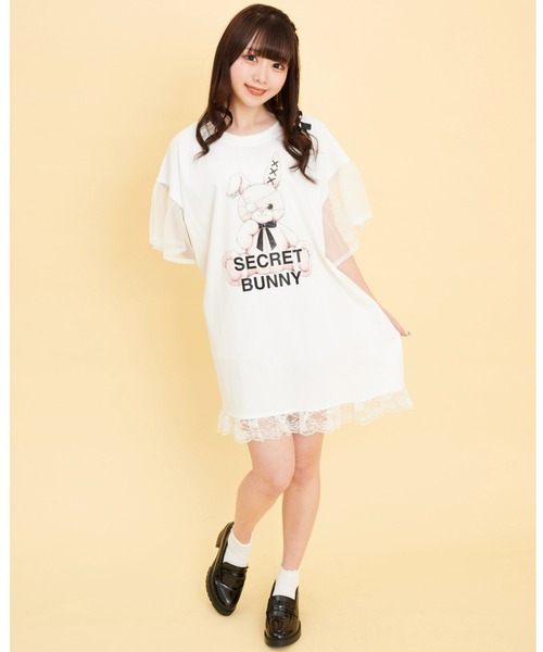 Secret Honey(シークレットハニー)の「チュール袖うさぎプリントTシャツ(Tシャツ/カットソー・レディース・ピンク/キナリ/ブラック/ライトピンク/オフホワイト/ブラック系その他・FREE)」の13枚目の写真