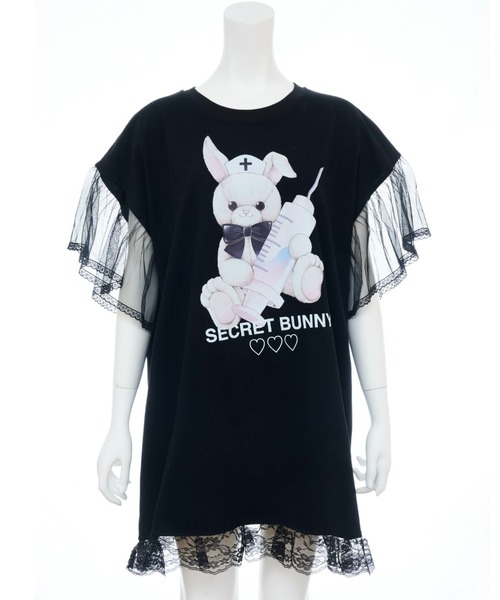 Secret Honey(シークレットハニー)の「チュール袖うさぎプリントTシャツ(Tシャツ/カットソー・レディース・ピンク/キナリ/ブラック/ライトピンク/オフホワイト/ブラック系その他・FREE)」の12枚目の写真