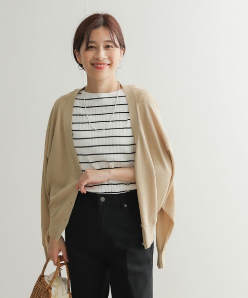 DOORSウォッシャブルニットVネックカーディガン ベージュ M【美品】UV加工 DOORSウォッシャブルニットVネックカーディガン ベージュ M【美