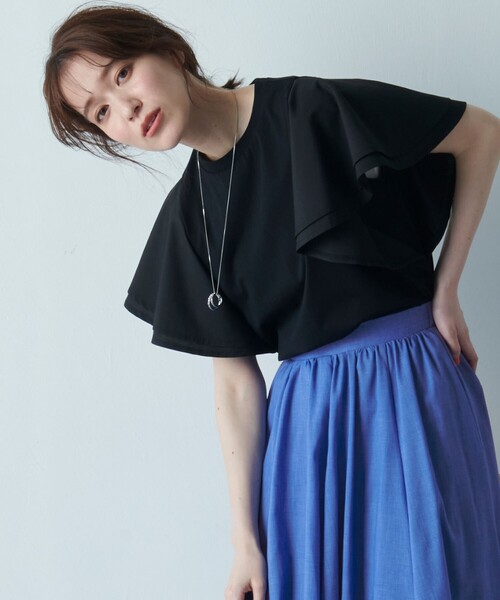 ANY(エニィ)の「【シワになりにくい】ダブルフレアスリーブカットソー(Tシャツ/カットソー・レディース・グリーン系/ブラック系/ダークブラウン系/アイボリー系・3/2)」の6枚目の写真