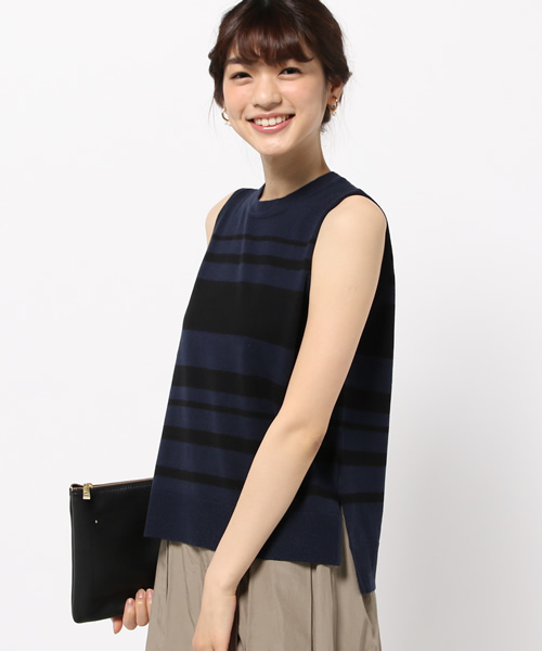 DISCOAT（ディスコート）の「【Discoat】ランダムボーダーノースリニット（ニット/セーター・レディース・キャメル/オフホワイト/ネイビー・LARGE/MEDIUM）」の3枚目の写真