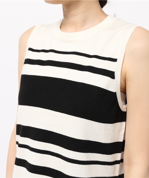 DISCOAT（ディスコート）の「【Discoat】ランダムボーダーノースリニット（ニット/セーター・レディース・キャメル/オフホワイト/ネイビー・LARGE/MEDIUM）」の4枚目の写真