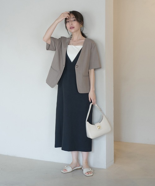 VIS（ビス）の「【防シワ】パウダリーツイルIラインジャンパースカート（ジャンパースカート・レディース・ブラック/チャコールグレー・FREE）」の9枚目の写真