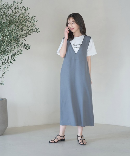 VIS（ビス）の「【防シワ】パウダリーツイルIラインジャンパースカート（ジャンパースカート・レディース・ブラック/チャコールグレー・FREE）」の12枚目の写真