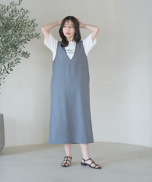 VIS（ビス）の「【防シワ】パウダリーツイルIラインジャンパースカート（ジャンパースカート・レディース・ブラック/チャコールグレー・FREE）」の15枚目の写真