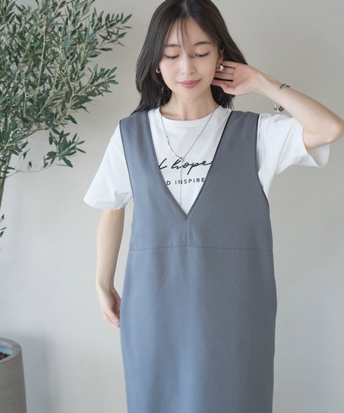 VIS（ビス）の「【防シワ】パウダリーツイルIラインジャンパースカート（ジャンパースカート・レディース・ブラック/チャコールグレー・FREE）」の19枚目の写真