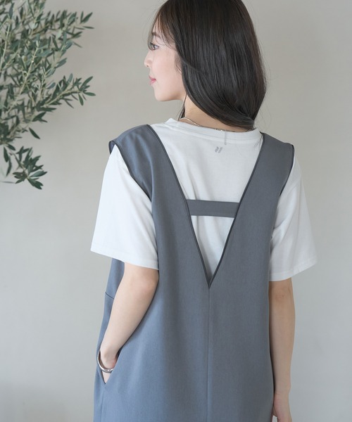 VIS（ビス）の「【防シワ】パウダリーツイルIラインジャンパースカート（ジャンパースカート・レディース・ブラック/チャコールグレー・FREE）」の4枚目の写真