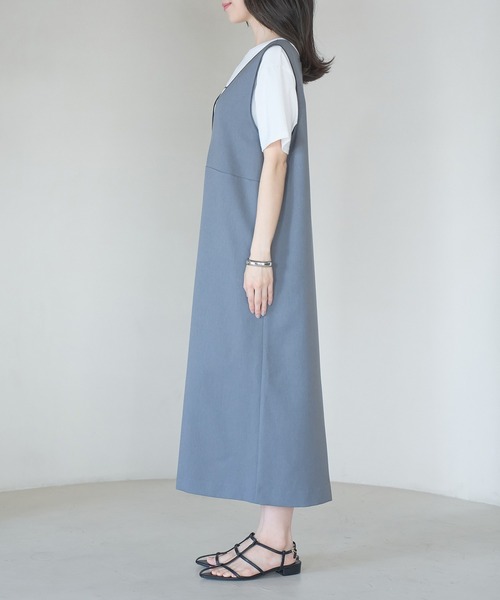 VIS（ビス）の「【防シワ】パウダリーツイルIラインジャンパースカート（ジャンパースカート・レディース・ブラック/チャコールグレー・FREE）」の10枚目の写真