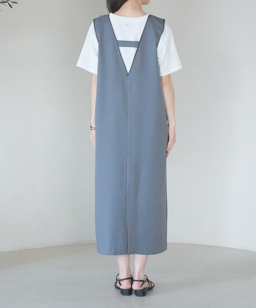 VIS（ビス）の「【防シワ】パウダリーツイルIラインジャンパースカート（ジャンパースカート・レディース・ブラック/チャコールグレー・FREE）」の22枚目の写真