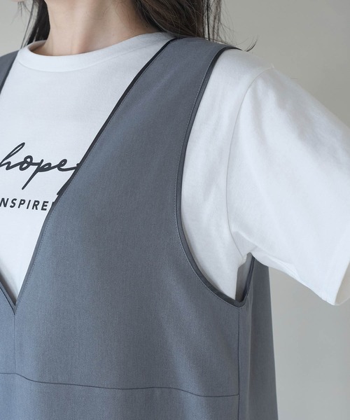 VIS（ビス）の「【防シワ】パウダリーツイルIラインジャンパースカート（ジャンパースカート・レディース・ブラック/チャコールグレー・FREE）」の5枚目の写真