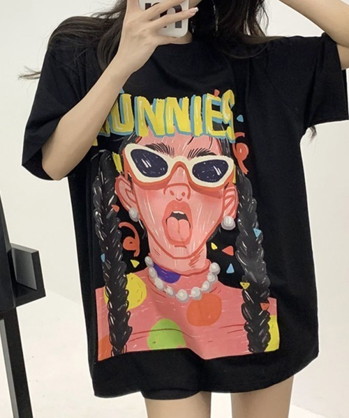 Riff（リフ）の「オーバーサイズプリントT（Tシャツ/カットソー・レディース・ブラック/モカ・FREE）」の5枚目の写真