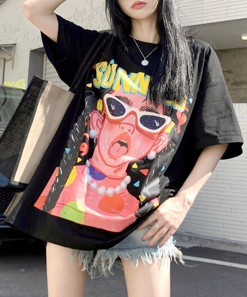 Riff(リフ)の「オーバーサイズプリントT(Tシャツ/カットソー・レディース・ブラック/モカ・FREE)」の19枚目の写真