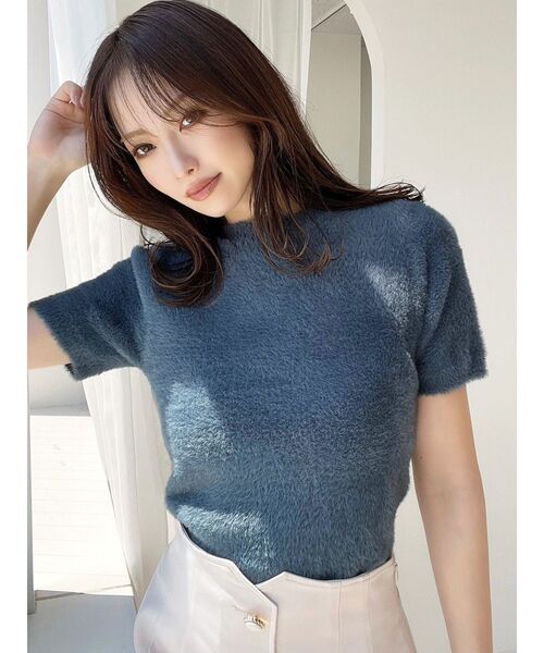 RESEXXY（リゼクシー）の「ミニシャギーニットトップス（ニット/セーター・レディース・ブルー/ホワイト/ブラック・FREE）」の4枚目の写真