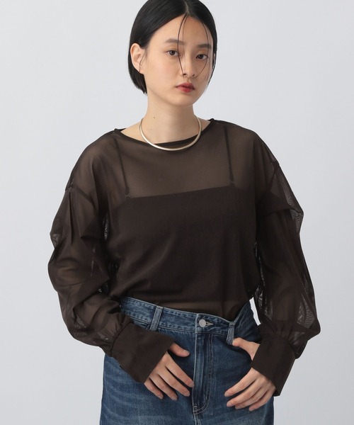 A part by(アパートバイ)の「チュールパフプルオーバー長袖(シャツ/ブラウス・レディース・アイボリー/ブラック/チャコールグレー/ライトベージュ/ダークブラウン・FREE)」の4枚目の写真