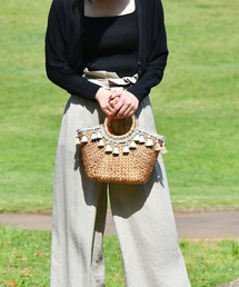 【Le Jardin】タッセル かごバッグ ライトグリーン×ゴールド