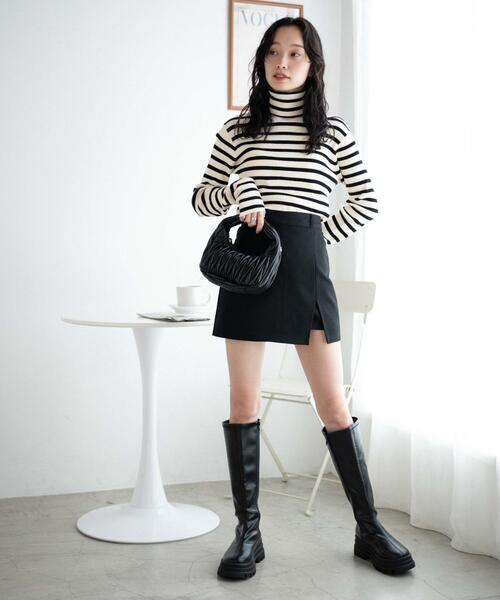 WEGO（ウィゴー）の「WEGO/スリットレイヤードスカパン（スカート・レディース・ライトブラウン/ブラック・FREE）」の3枚目の写真