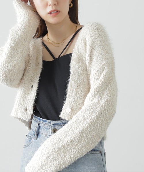 FREE'S MART（フリーズマート）の「◆［ＷＥＢ限定］ポップコーンフェザー前後２ＷＡＹカーディガン（カーディガン/ボレロ・レディース・ピンク/ホワイト/ブルー/イエロー/ベージュ・FREE）」の2枚目の写真