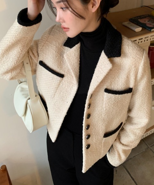 N.s（エヌドットエス）の「コントラスト配色ボタンジャケット（その他アウター・レディース・ホワイト/ブラック・FREE）」の4枚目の写真