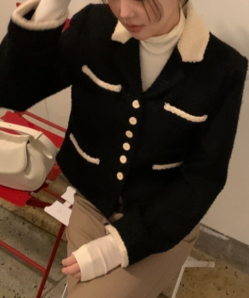 N.s（エヌドットエス）の「コントラスト配色ボタンジャケット（その他アウター・レディース・ホワイト/ブラック・FREE）」の3枚目の写真