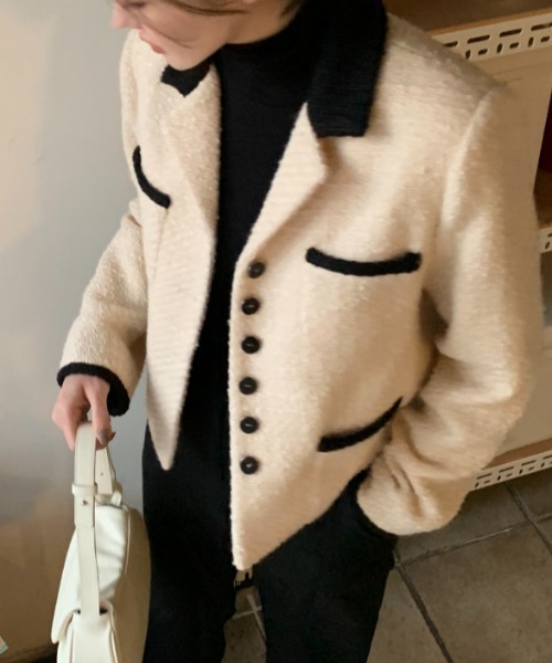 N.s（エヌドットエス）の「コントラスト配色ボタンジャケット（その他アウター・レディース・ホワイト/ブラック・FREE）」の5枚目の写真