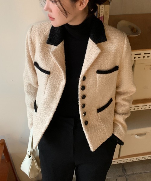 N.s（エヌドットエス）の「コントラスト配色ボタンジャケット（その他アウター・レディース・ホワイト/ブラック・FREE）」の6枚目の写真