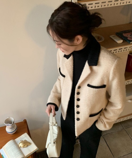 N.s（エヌドットエス）の「コントラスト配色ボタンジャケット（その他アウター・レディース・ホワイト/ブラック・FREE）」の9枚目の写真