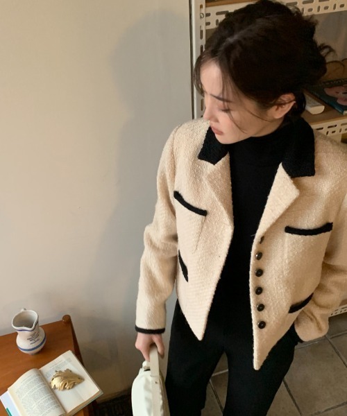 N.s（エヌドットエス）の「コントラスト配色ボタンジャケット（その他アウター・レディース・ホワイト/ブラック・FREE）」の8枚目の写真